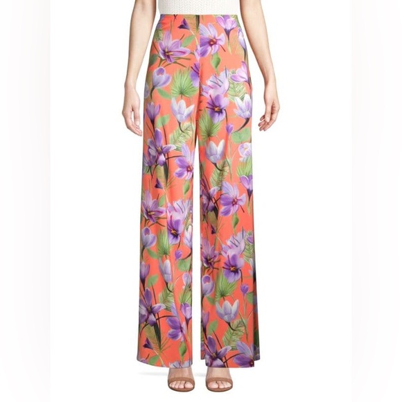 Alice + Olivia Athena Wide Leg Pant in Floral Palm Coral Size 6 Small - Picture 5 of 9